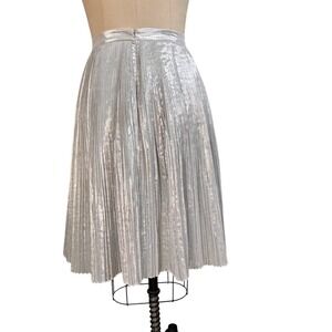 Talbots Metallic Pleated Shimmer Midi Skirt 4 Silver